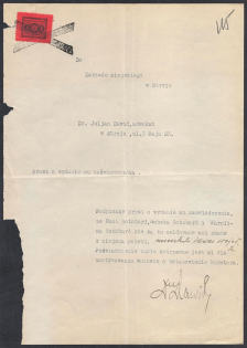 Stryi, Poland, City ​​Council, Issuing a Certificate, Non-Postal Stamp