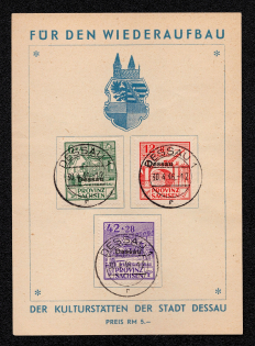 1946 Dessau, Local Post, Germany, Souvenir Sheet (Mi. I-III A, Dessau Postmark, Full Set)