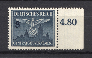1943 Germany General Government Official Stamp 8 Gr (Shifted Value, Error, MNH)