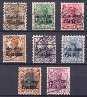1916-17 Poland, German Occupation, Germany (Mi. 7 - 16, Canceled, CV $50)