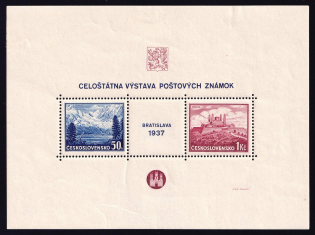 1937 Czechoslovakia, Bratislava Philatelic Exhibition, Souvenir Sheet (Mi. Bl. 1)
