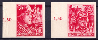 1945 Third Reich, Last Issue, Germany (Mi. 909 - 910 U, Imperforated, Full Set, Plate Numbers, MNH)
