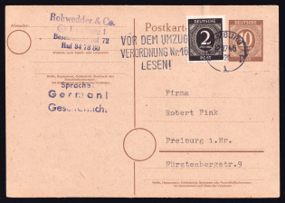 1946 12 (Dec) Allied Zone of Occupation, Postcard from Hamburg to Freiburg, Germany, Hamburg Postmark