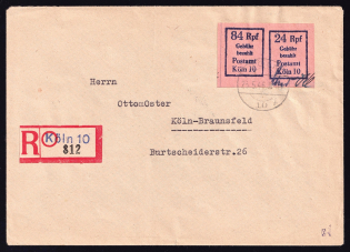 1946 (23 May) Koln (Rhine) registered cover Koln-Braunsfeld franked with se-tenant 84+24 Rpf Germany Local Post (Mi. Zd 1 b, Signed, Rare, CV $2,300)