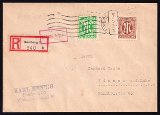1945 (19 Oct) Hamburg, Registered Business Cover to Winsen, Germany Local Post, Fee Paid, Hamburg Postmark