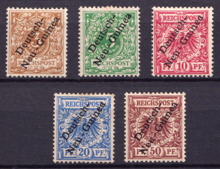 1897-99 New Guinea, German Colonies, Kaiser’s Yacht, Germany (Mi. 1 - 6, CV $60)