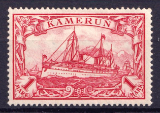 1900 1M Cameroon, German Colonies, Kaiser’s Yacht, Germany (Mi. 16, CV $100)