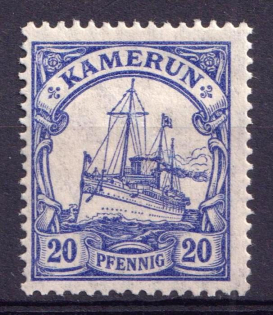 1905-1919 20pf Cameroon, German Colonies, Kaiser’s Yacht, Germany (Mi. 23 II c)