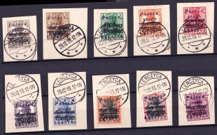 1918 Leczyca Local Issue, Poland (Fischer 4 - 14, Readable Postmarks, CV $310)