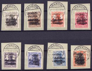 1918 Makow Local Issue, Poland (Fischer 1 - 8, Readable Postmarks, CV $310)