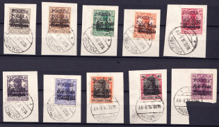 1918 Pultusk Local Issue, Poland (Fischer 1 - 10, Readable Postmarks, CV $420)