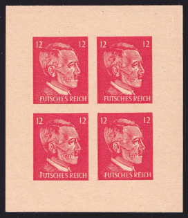 12pf United States US, Anti-Germany Propaganda, Hitler-Skull, Block of Four (MNH)