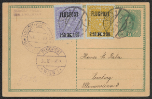 1918 Lviv (Ukraine) - Vienna, Austria, Airmail Postcard (Scott C1, C2)