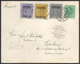 1918 Lviv (Ukraine) - Vienna, Austria, Airmail Cover (Scott C1 - C3)