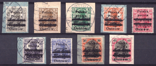 1918 Ostrow Mazowiecka Local Issue, Poland (Fischer 1 - 9, Type I, II, Readable Postamark, , CV $1,150)