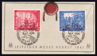 1947 Leipzig Fair Autumn, Allied Zone of Occupation, Germany, Souvenir Card (Full Set, Special Cancellations)
