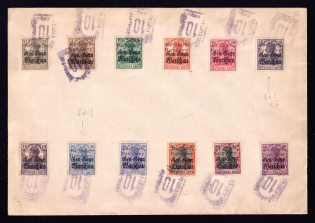1918 Wloclawek Local Issue on piece, Poland, Postal Fee Handstamp (Type III, Violet Overprint, Full Set, High CV)