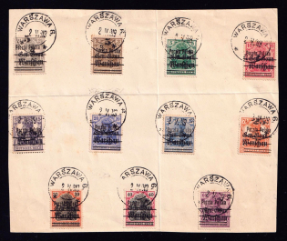 1919 Poland on piece (Warsaw Postmark, Mi. 6 - 16, Different Types)