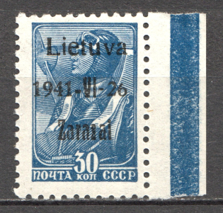 1941 Lithuania Zarasai 30 Kop (Type III, Short `6`, CV $160)