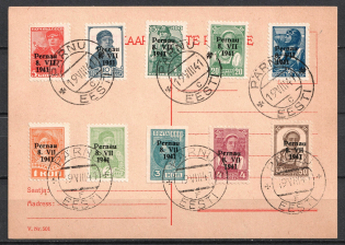 1941 Parnu Pernau, German Occupation of Estonia, Germany, Postcard, Parnu Postmark (Mi. 5 I - 9 I, 1 II, 2 II, 3 II B, 4 II, 10 II, CV $1,250)