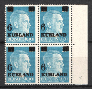 1945 6pf on 20pf Kurland, German Occupation, Germany, Block of Four (Mi. 3 vz, 3 II, 3 vz, 3 vz, CV $180, MNH)