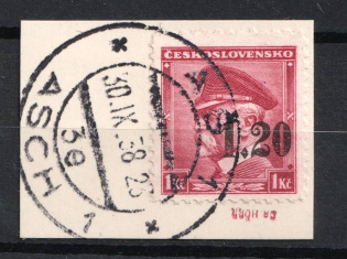 1938 1.20k on 1k Occupation of Asch Sudetenland, Germany (Mi. 5, Signed, Asch Postmark)
