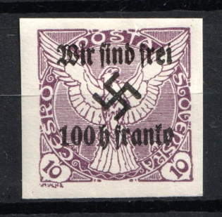 1938 100h on 10h Occupation of Rumburg Sudetenland, Germany (Mi. 19, Signed, CV $50)