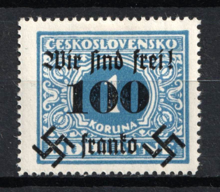 1938 100h on 1k Occupation of Rumburg Sudetenland, Germany (Mi. 43, Signed, CV $20)