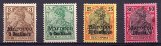 1900 German Offices in Morocco, Germany (Mi. 7, 8 I, 11, 15, CV $40)