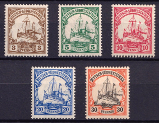 1906-19 South West Africa, German Colonies, Kaiser’s Yacht, Germany (Mi. 24 - 28)