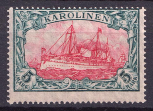 1915-23 5m Caroline Islands, German Colonies, Kaiser’s Yacht, Germany (Mi. 22 II B, CV $200, MNH)