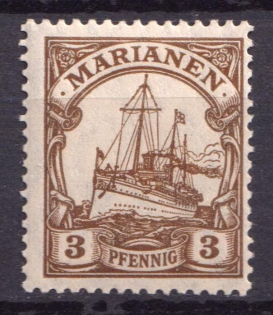 1916-19 3pf Mariana Islands, German Colonies, Kaiser’s Yacht, Germany (Mi. 20)