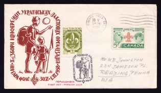 1958 2nd Meeting Conference Ukrainian Scouts 'Plast' Organizations, First Day Cover from Niagara Falls (Canada) to Reading (USA) (Special Cancellation)