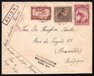 1934 Belgian Congo, Airmail cover, Leopoldville - Brussels, franked by Mi. 137, 146, 152