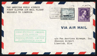 1946 Belgium, Pan American World Airways First Clipper Air Mail Flight Brussels to Limerick Cover, Mi. 688, 757