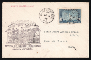 1936 Canada, First Flight Airmail cover, Havre St.Pierre to Rimouski, franked by Mi. 183