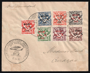 1931 Suriname, Extra Airmail Shipping from Suriname Airmail cover, Suriname - Curacao, franked by Mi. 159-165 (Full set, Signet) CV $350