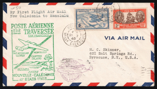 1940 New Caledonia, French Colonies, First Flight, Airmail cover, Noumea - Honolulu - New York