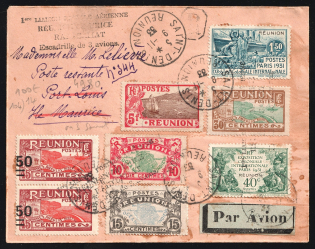 1933 Reunion, French Colonies, First Flight, Registered Airmail cover, Saint Denis - Port-Louis (Mauritius)