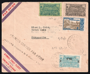 1931 French Guiana, First Flight, Airmail cover, Cayenne - Paramaribo