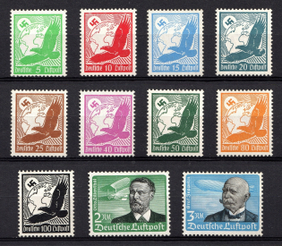 1934 Third Reich, Germany, Airmail (Mi. 529x - 539x, Full set, CV $900, MNH)