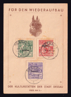 1946 Dessau, Local Post, Germany, Souvenir Sheet (Mi. I-III A, Dessau Postmark, Full Set)