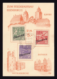 1946 Eilenburg (Saxony), Local Post, Germany, Souvenir Sheet (Mi. I - III A, Eilenburg Postmark, Full Set)