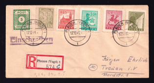 1945 (17 Dec) Plauen, Registered Cover to Treuen franked with Soviet Zone Stamp, Germany Local Post (Mi. 1 y - 5 y, 57 a, CV $230)