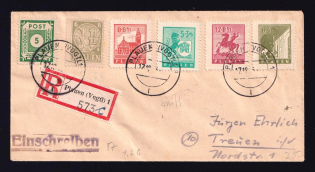 1945 (17 Dec) Plauen, Registered Cover to Treuen franked with Soviet Zone Stamp, Germany Local Post (Mi. 1 y - 5 y, 57 a, CV $230)