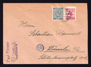 1946 (18 Aug) Plauen, Cover to Munich franked with Allied Occupations Stamp, Germany Local Post (Mi. 5 y, 920, CV $40)