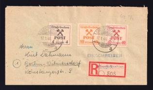 1946 (17 Jan) Grosraschen, Registered Cover to Berlin-Wilmersdorf, Germany Local Post (Mi. 32, 36, 41)