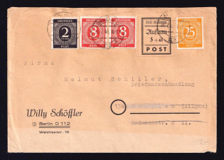 1946 (28 Jul) Strausberg, Business Cover to Berlin with Seal, franked with Allied Occupations Stamps, Germany Local Post (Mi. 42, 912, 917, 927, CV $30)