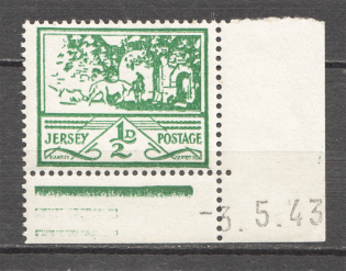1943 Germany Occupation of Jersey 1/2 D (Control Text Date `3.5.43`, MNH)