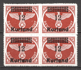 1945 Occupation of Kurland Block of Four `12` (Overinked `a`, CV $80, MNH)
